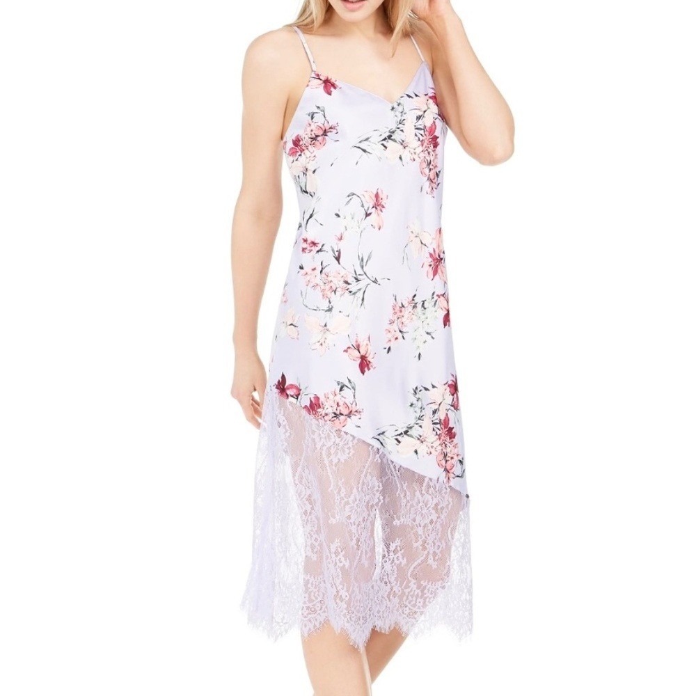 INC International Concepts Floral Lace Hem Gown Women XS Lavender‎ Lily